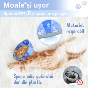 Guler de protecție MARAVI pentru pisica, din material textil, ajustabil, ideal pentru recuperare post operatorie sau impiedicarea lingerii obsesive