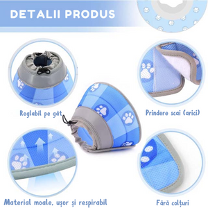 Guler de protecție MARAVI pentru pisica, din material textil, ajustabil, ideal pentru recuperare post operatorie sau impiedicarea lingerii obsesive