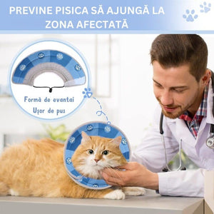 Guler de protecție MARAVI pentru pisica, din material textil, ajustabil, ideal pentru recuperare post operatorie sau impiedicarea lingerii obsesive
